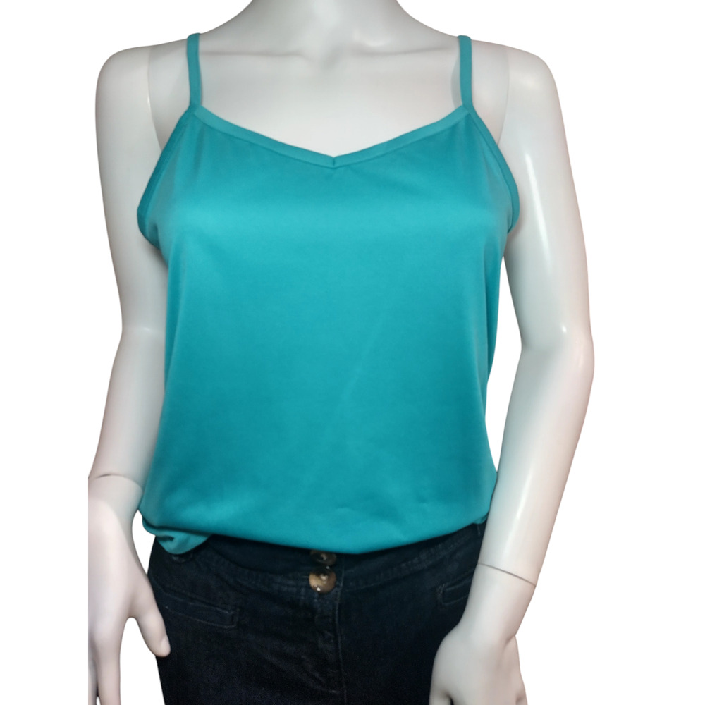 Womens Pullover Spaghetti Strap V-neck Top Blue Size Small 100% Polyester